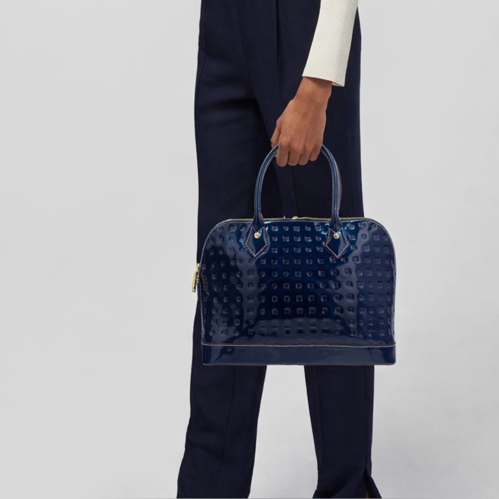 Arcadia Italy Navy Patent Leather Embossed Dome Satchel Handbag – Made in Italy - Picture 9 of 9